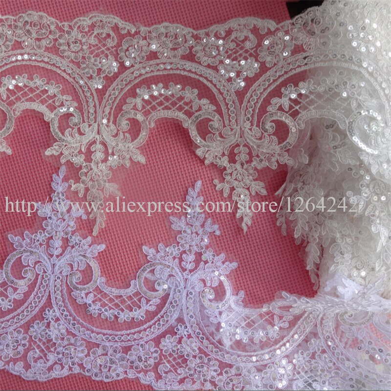 Delicate 9 yards 22 cm pailletten ivoor/witte stof bloem Venise Venetië kant trim applique naaien ambacht voor bruiloft december LW0333