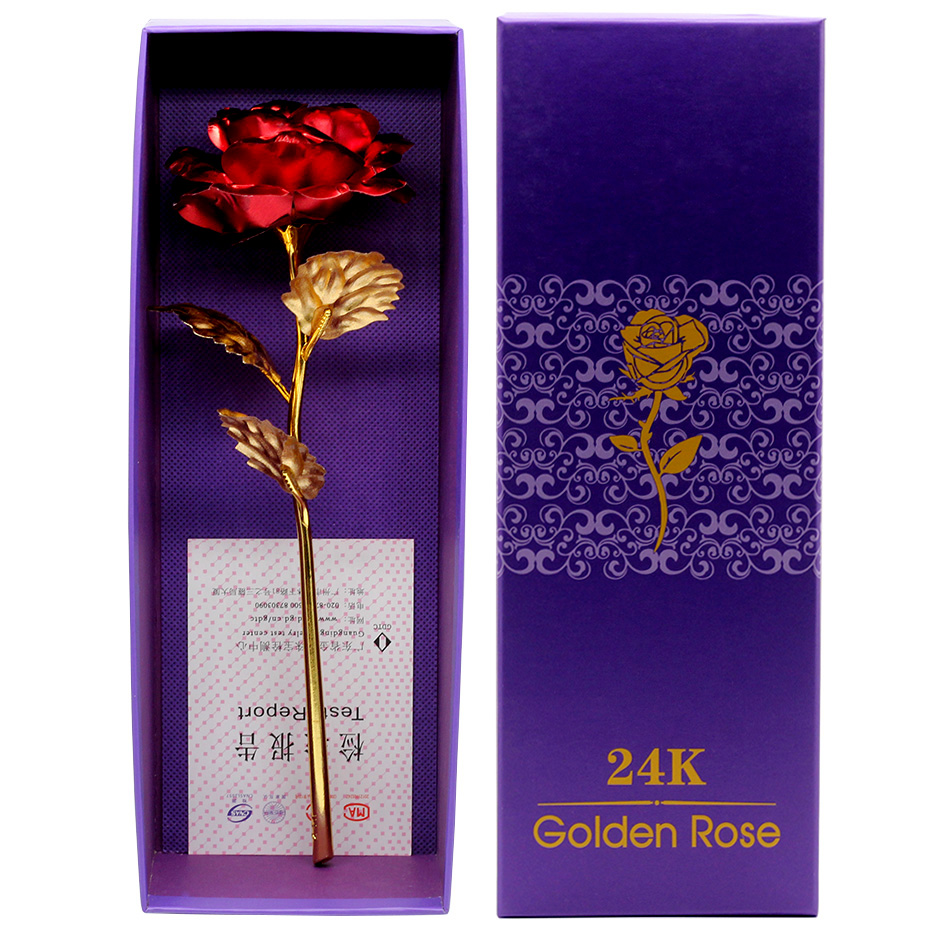 24k Gold Dipped Rose Flower Artificial Flowers Eternal Rose with Stand Forever Love In Box Birthday for Girls: hong se