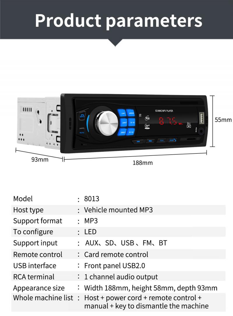 SWM 8013 Car Bluetooth Radio MP3 Player Stereo USB/AUX Classic Stereo Audio FM Autoradio Auto Radio Player Multimedia Player