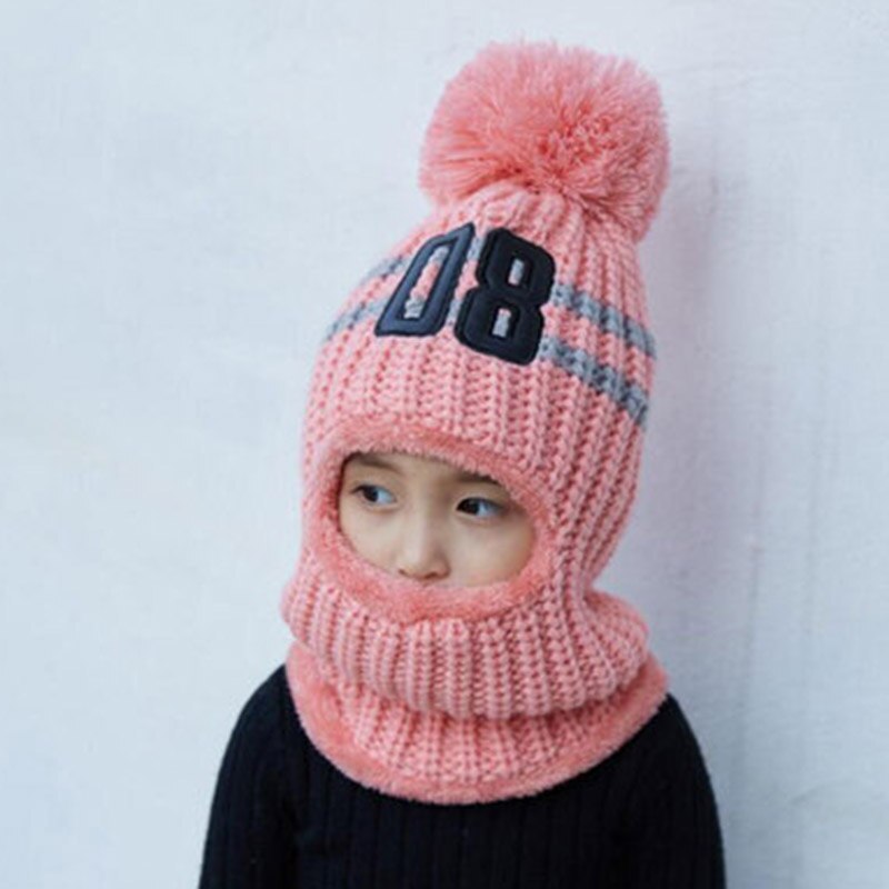 Vinterstrikket lue til jenter varme beanies skullies skihue med avtagbare briller for utendørs sportshatt for barn: Barn rosa
