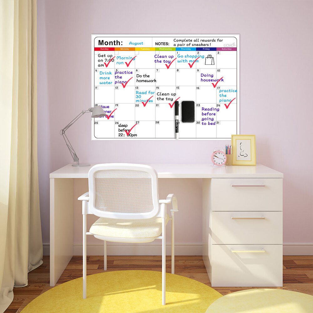 Magnetic Monthly Daily Whiteboard Calendar Erasable Fridge Magnet Sticker Weekly Plan Grocery List To-Do List Notepad Memo Board