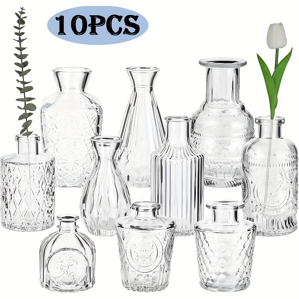 10 Uds. Jarrones pequeños de cristal transparente florero a granel, jarrones Vintage, Mini florero de boda, pequeño juego de florero pequeño para mesas