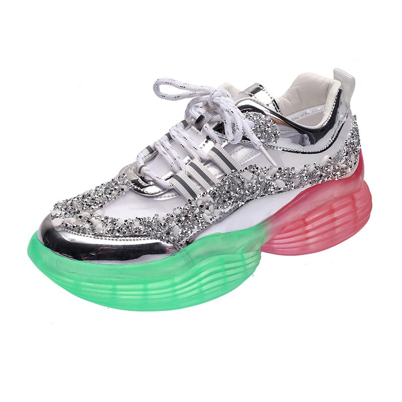 Women Sport Shoes Chunky Sneakers Female Running Shoes Height Increase Vulcanized Shoes Woman Footwear Femme: green / 6