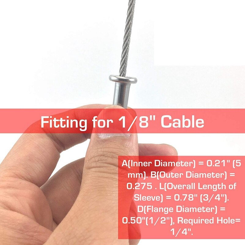 Stainless Steel Protective Protector Sleeves for 1/8 Inch Deck Cable Railing System, for Wood Posts, DIY Balustrade T316 Marine