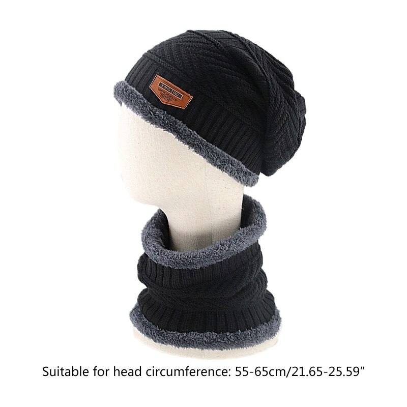 Set van 2 grof gebreide wintermutsen, mutsen en sjaals, met zachte voering en een warme schedelmuts.