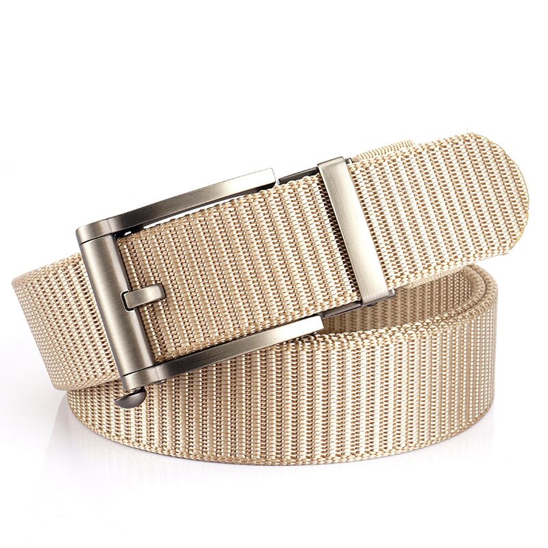 Deepeel 1pc 3.5*120cm canvas riem met automatische gesp, zonder tanden, tankpatroon, dikke nylon tailleband, heren outdoor vrijetijdsriem: Zilverbeige