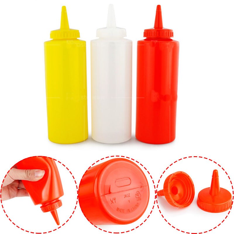 Botella de plástico de alimentaria para cocina, botella exprimible de 8OZ/12OZ/24OZ, para salsa de aceite de oliva, Ketchup, Mustard, Mayo, utensilios para barbacoa