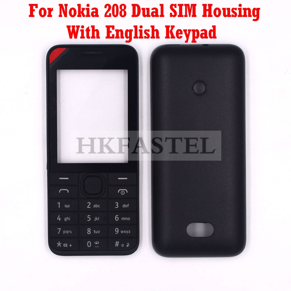 Voor Nokia 208 Single / Dual Sim-kaart Mobiele Telefoon Behuizing Cover Case + Engilish/Russisch/Hebreeuws toetsenbord: Housing English