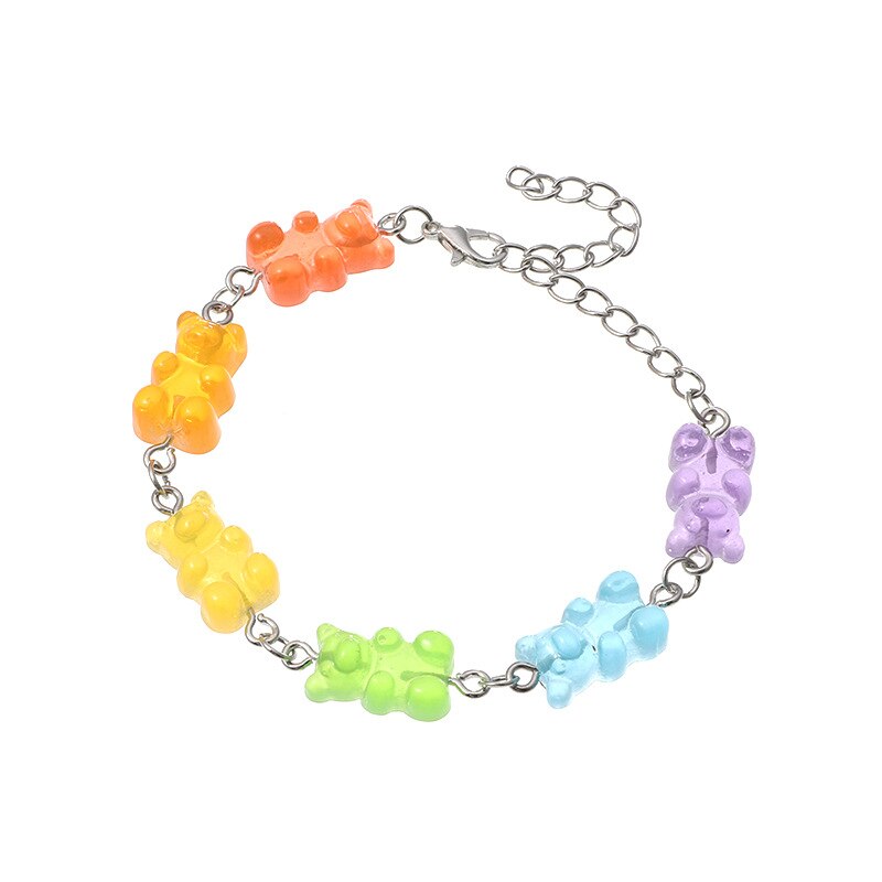 1pc feminino meninas arco-íris doces cores gummy urso encantos pulseira pulseiras jóias bonito festa de aniversário presentes bff: 2