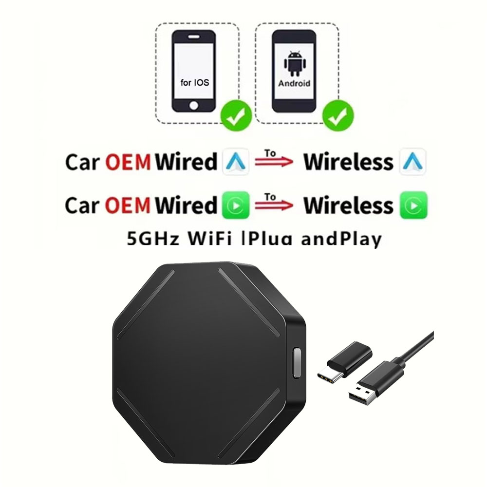 2-in-1 draadloze CarPlay-adapter Bedraad naar draadloze Carplay voor Android Auto/Carplay USB-aansluiting Auto-auto-adapter Plug & Play: Default Title