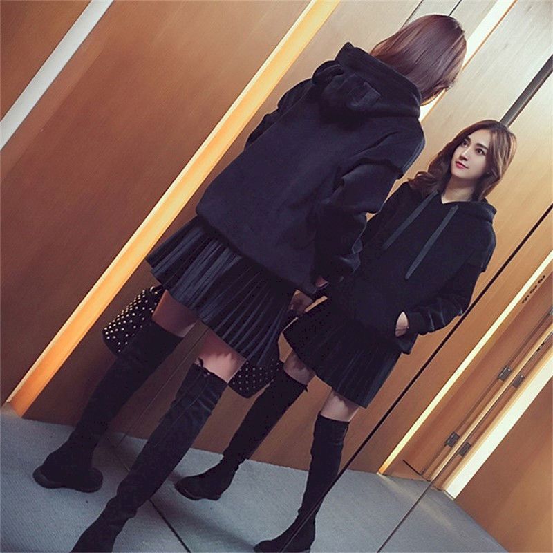 Mode Hoodies Sets Vrouwen Oversized Herfst Winter College Stijl Korte Rok Past Plus Fluwelen Dikke Hoodie Rok Tweedelige set