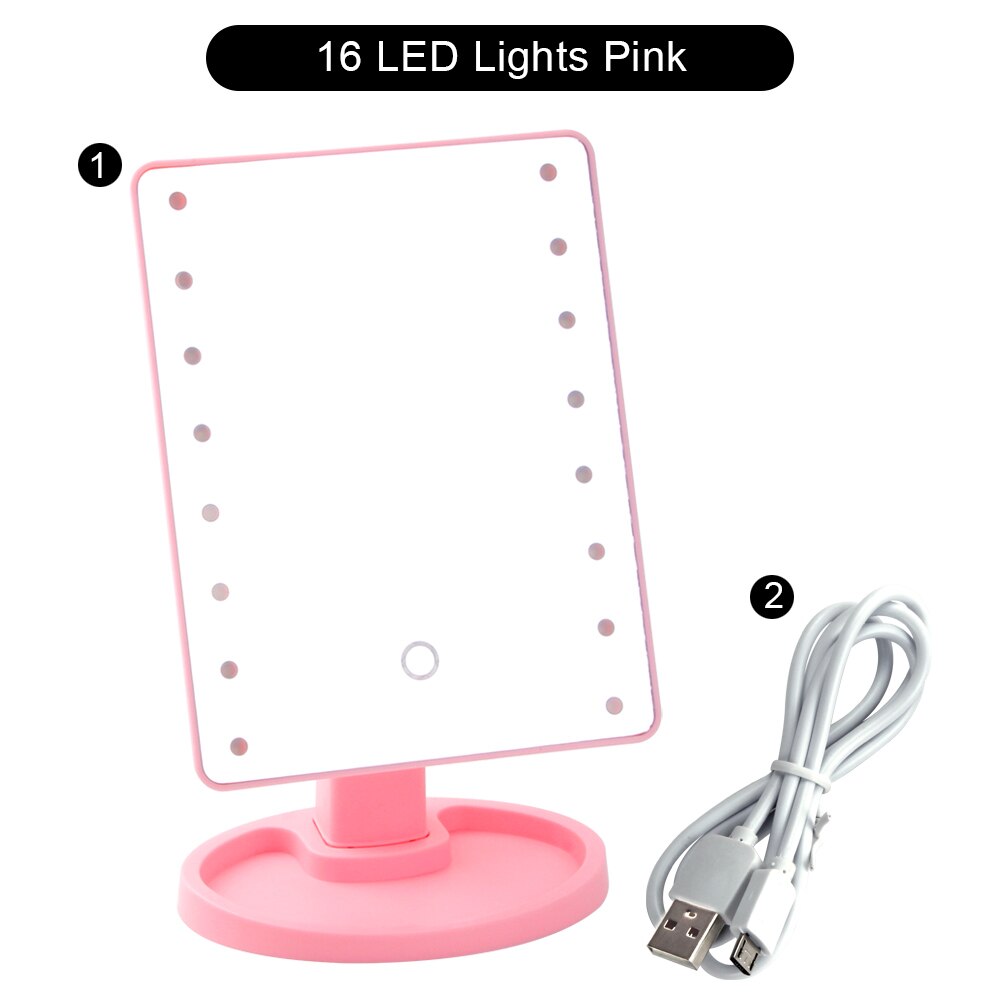 Kaptafelspiegel met verlichting, 16/22 led-helder touchscreen, flexibele cosmetische spiegel met vergrootglas , 10x 1x kaptafelspiegels: Pk 16 led-lampjes usb