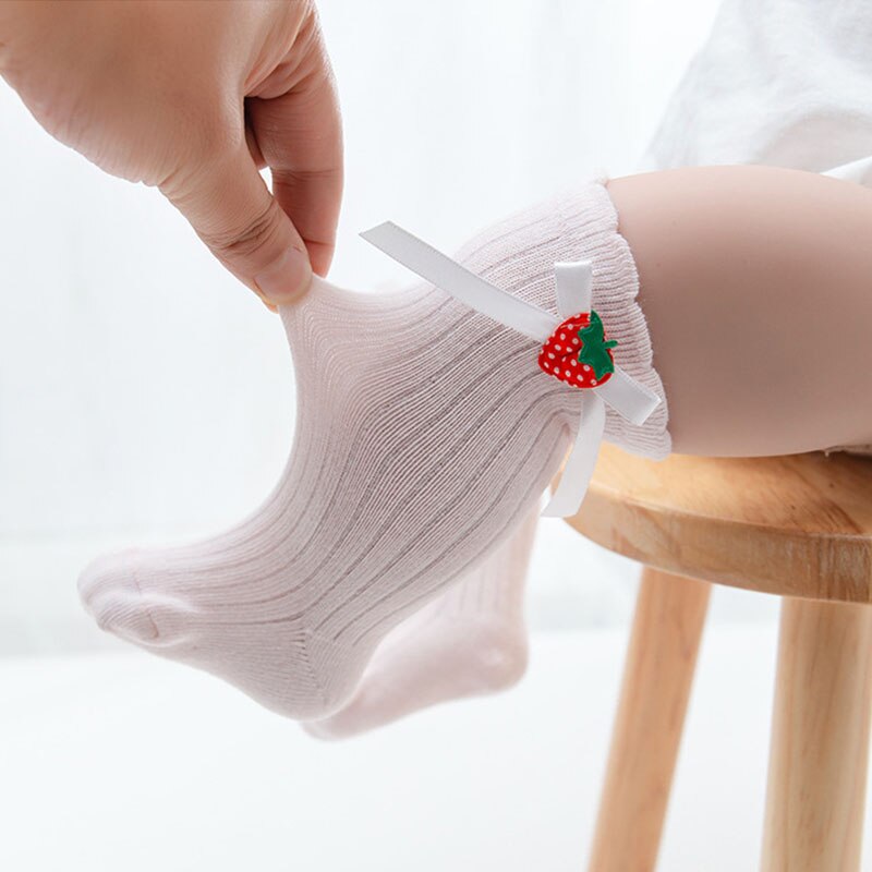 Calcetines largos hasta la rodilla con lazos para bebé, de algodón, Color liso, para primavera y otoño