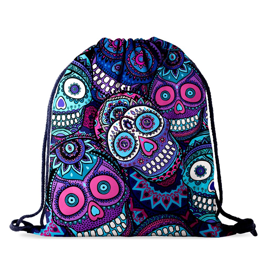 Mochila de almacenamiento con cordón para mujer, bolsa de a la con estampado de calavera 3D, bolsa de viaje portátil impermeable: bpa701106