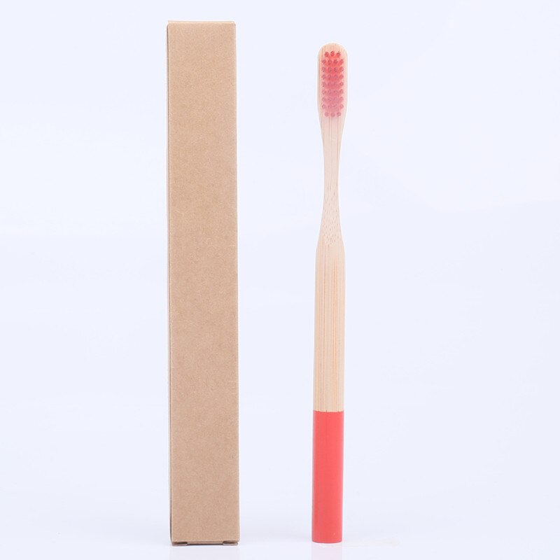 1 pcs Eco friendly bamboo bristle toothbrush Biodegradable Plastic Free Oral Care adult bamboo toothbrush handle brush: Red-03