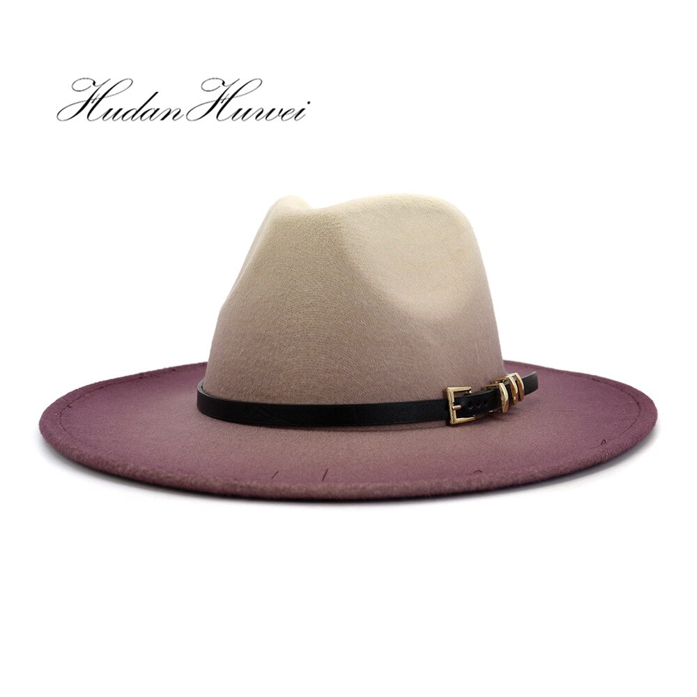 Schilderij wolvilt jazz fedora hoeden dames brede rand riem gesp fedora cowboyhoeden petten