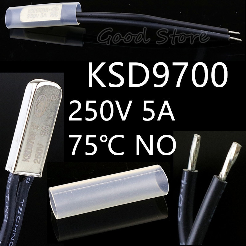 1Pcs 250V 5A 75 Degree Celsius KSD9700 Temperature Switch Thermal control Normally Open