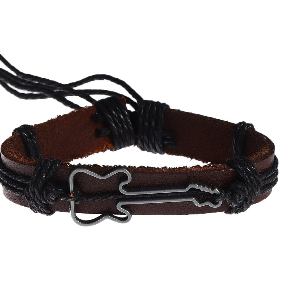 modisch Leder Armbänder Neue Hand gemacht Legierung Hohl Gitarre Charme Armbänder für Männlich Weiblich Armbänder Schmuck: Schwarz