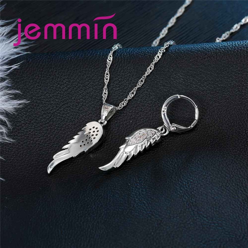Minimalista Plata de Ley 925 personalidad temperamento ala de cristal novedosa boda conjunto de joyería al por mayor