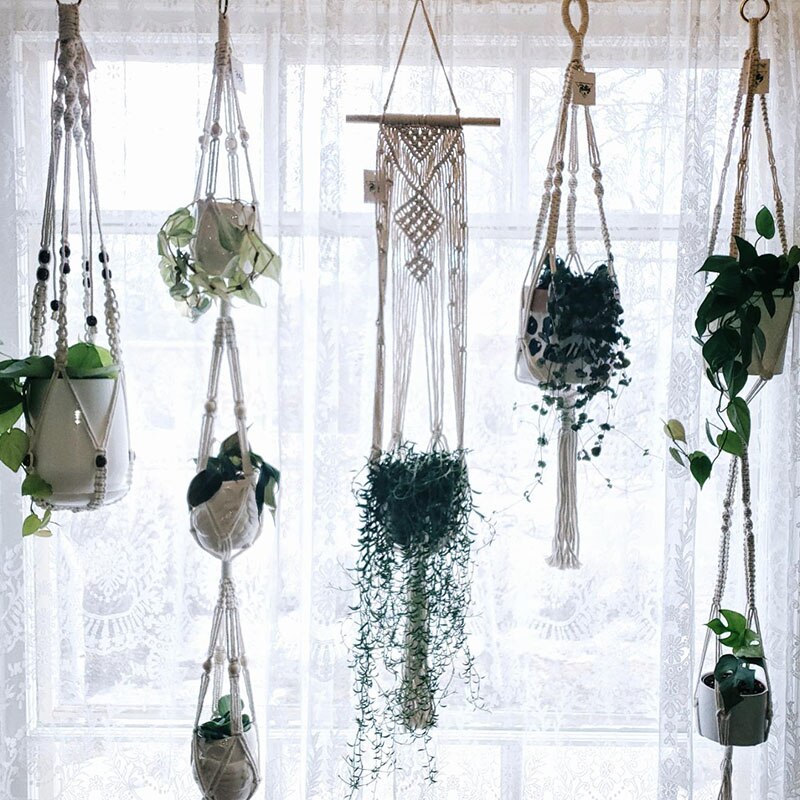 Vaso de flores macrame artesanal, cesta pendurada, corda, vaso de flores, bolsa, hortícola, porta de casa, varanda, quintal, jardim, 1 peça