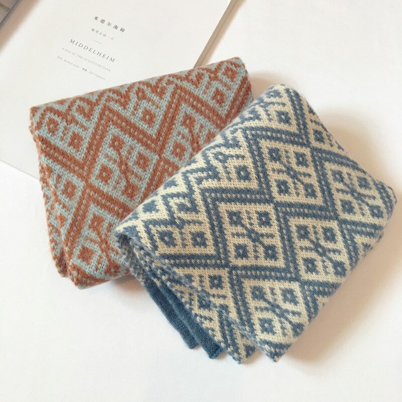 Höst vinter barn scarfs för flickor pojkar retro geometriskt mönster ull stickad baby scarf varm sjal barn halsdukar