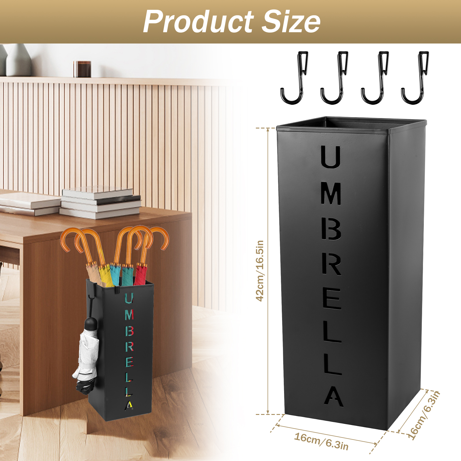 Metal Umbrella Stand Square Free Standing Umbrella Rack Decorative Umbrella Holder Bin Multipurpose Walking Sticks Holder Home