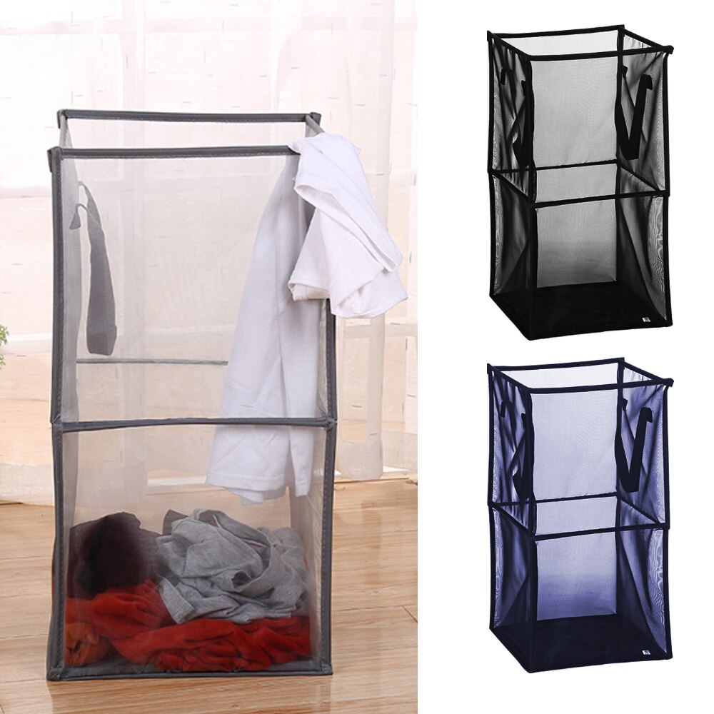 Cesta de malla cuadrada portátil para ropa sucia, contenedor de almacenamiento con asas de ropa sucia, organizador para el hogar, Cubo de almacenamiento de artículos diversos, 1/2 capas