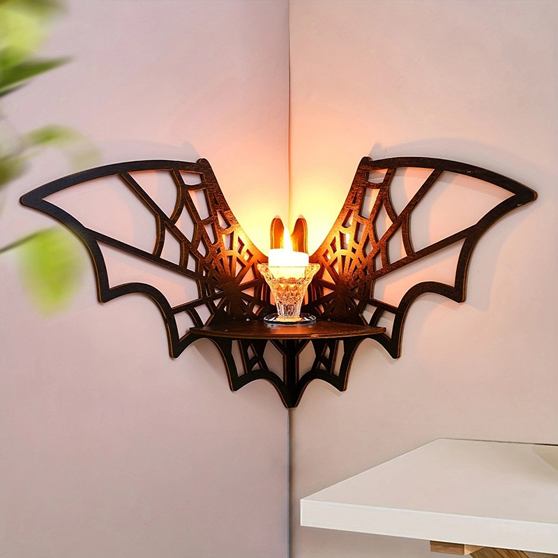 Wooden Bat Corner Shelves - Floating Gothic Wall S... – Grandado