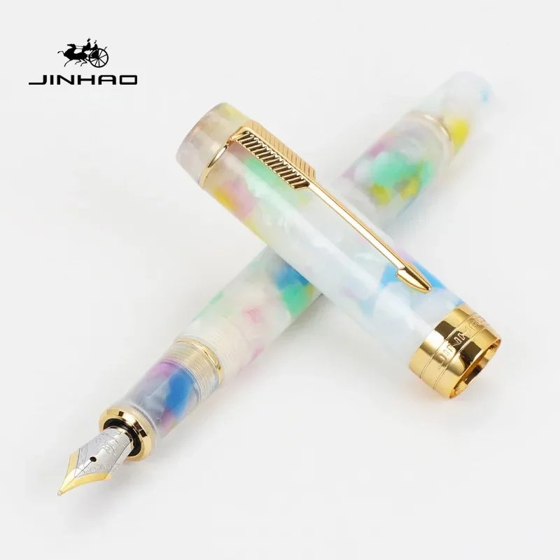 JINHAO 100 Mini Wooden / Resin Fountain Pen Centennial Golden Clip Fine Nib Writing Ink Pen School Office Supplies Stationery: Red / EF