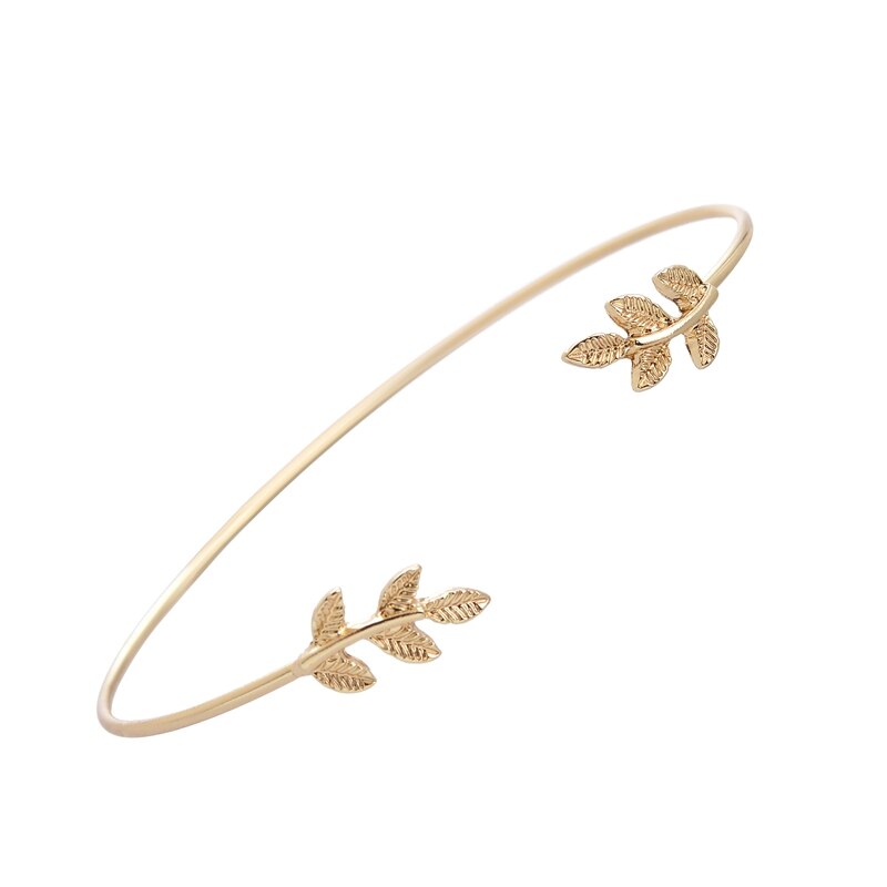 Bohemian Gold Color Big Leaf Open Bangles for Women Girls Jewelry Punk Feather Leaves Charm Bracelets Adjustable: SZ003G