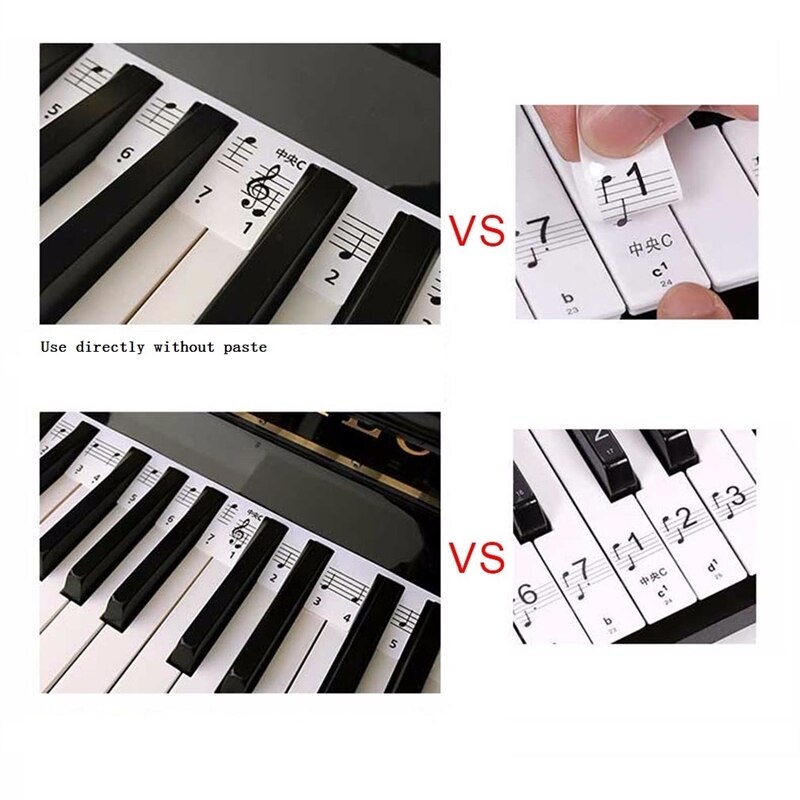 Pianostickers voor Beginners, Full-Size Piano Toetsenbord Stickers 88 Toetsen Siliconen Niet Nodig Om Te Plakken Herbruikbaar en Verwijderbaar Piano Keyboard Stickers met Doos, Kleur