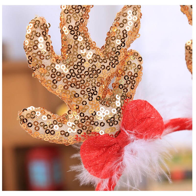 Kerst hoofdband schattige rendierhoorns dames meisjes elanden gewei haarband jaar decoraties grote geweien met strik gouden pailletten
