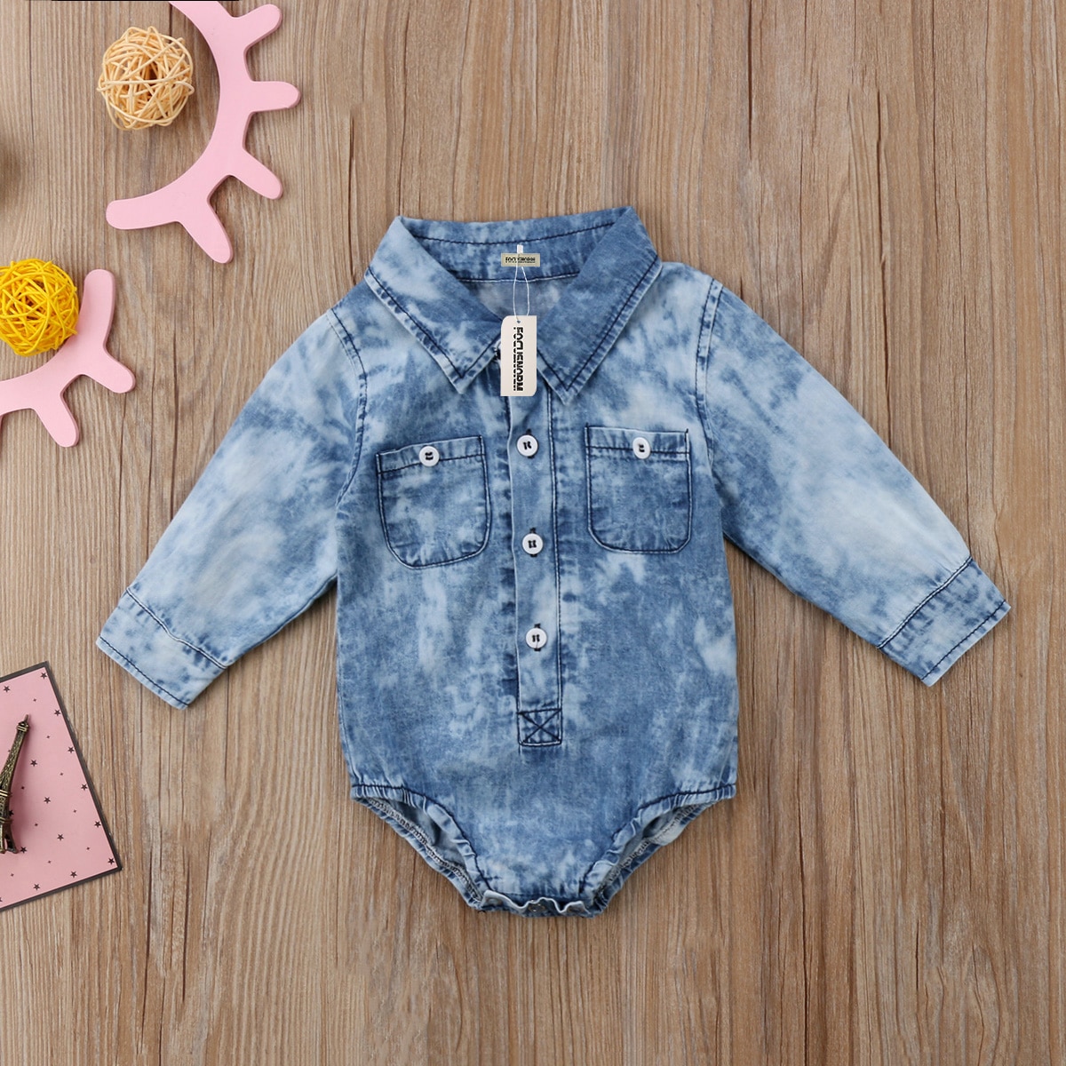 Newborn Infant Kids Baby Boy Girl Denim Romper Jumpsuit Clothes Outfit Long Sleeve Romper 0-24 Months