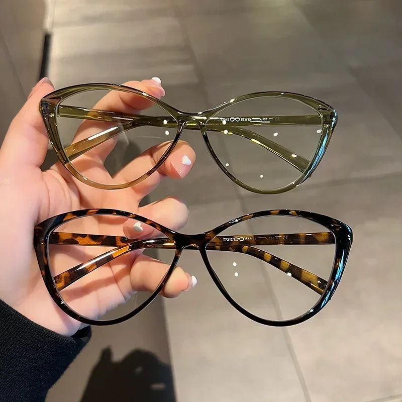 Cat Eye Transparent Myopia Glasses Women's High-definition Eyeglasses Vintage Large Eyewear Frame