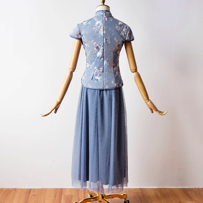 2 kpl/setti puolihihainen brodeeraus vintage moderni perinteinen satiinikiinalainen mekko qipao cheongsam naisten juhlamekot