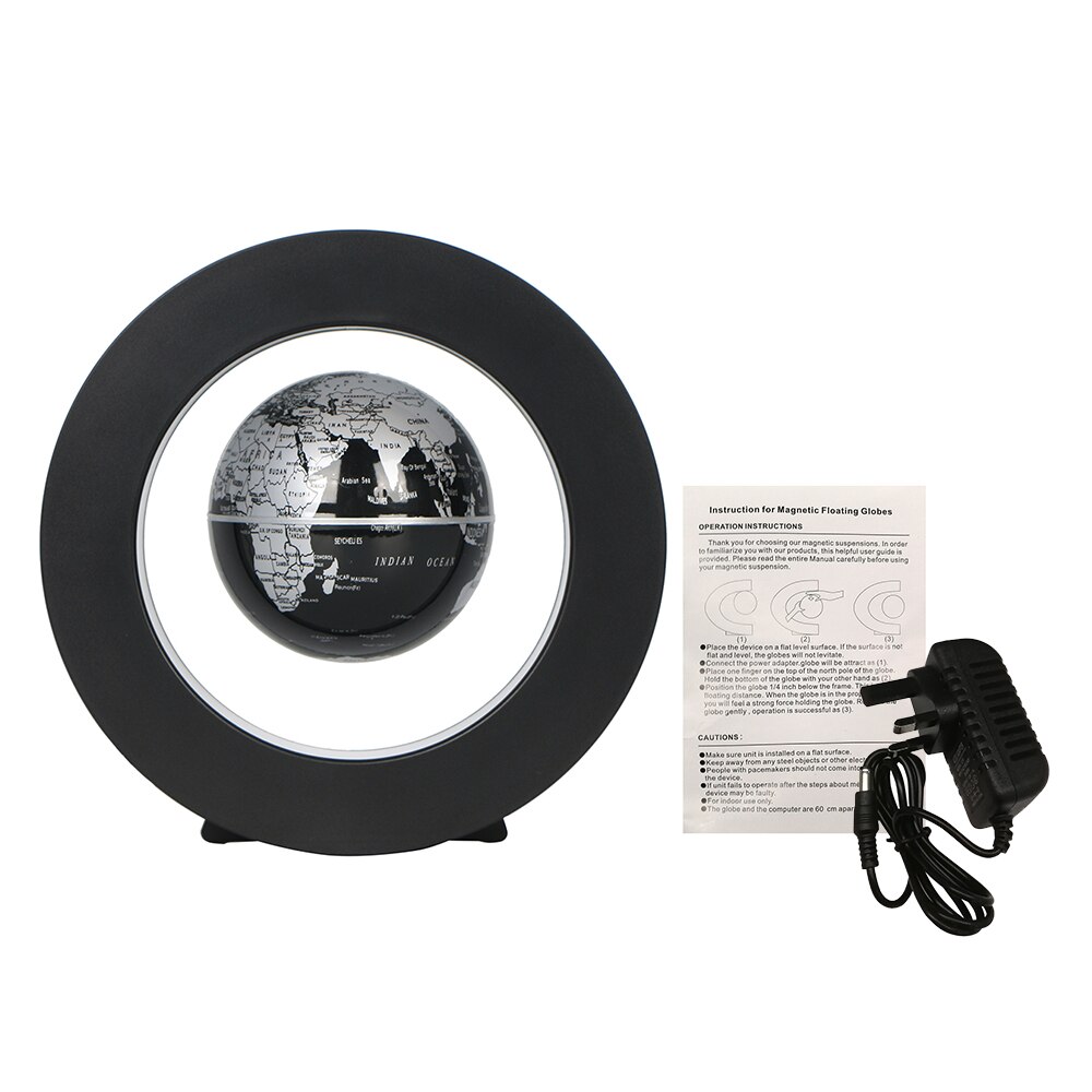 3.5inch Magnetic Levitation Floating Globe World Map Tellurion Anti Gravity with LED Light Round Shape Base for Home Office Desk: Black UK Plug