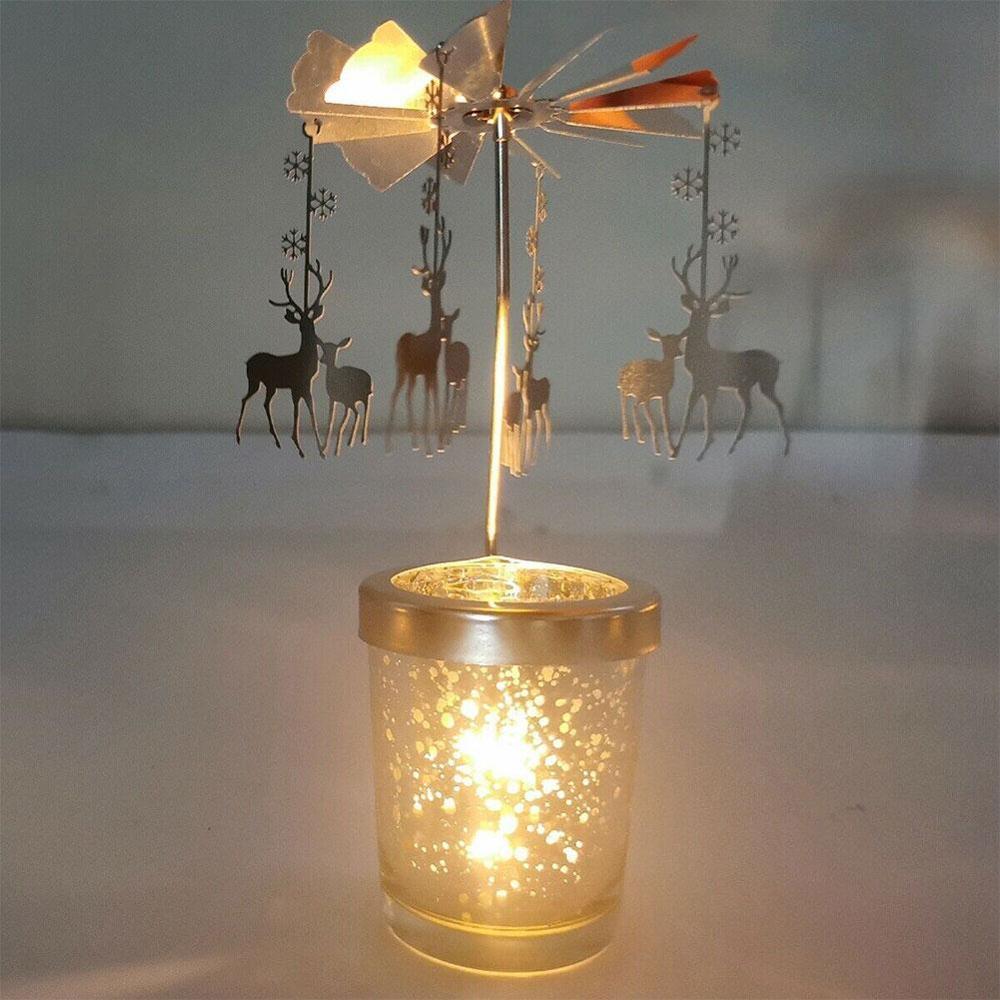 Vela giratoria de cuento de hadas, soporte de luz de té de Metal, carrusel, rotación romántica, candelero para decoración del hogar, de arte