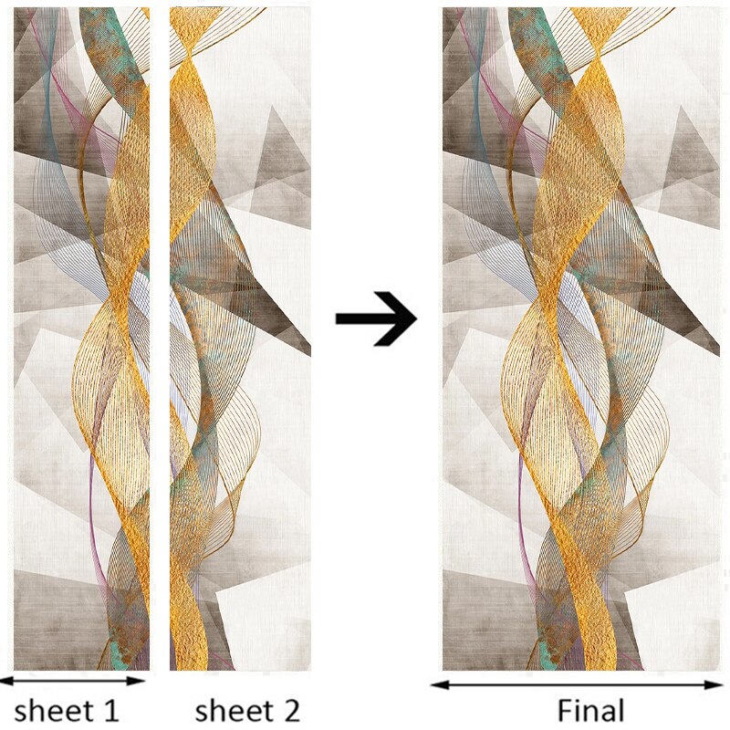 PVC Door Sticker Modern Simple Geometric Gold Lines Mural Wallpaper Living Room Bedroom Self-Adhesive Waterproof 3D Wall Sticker