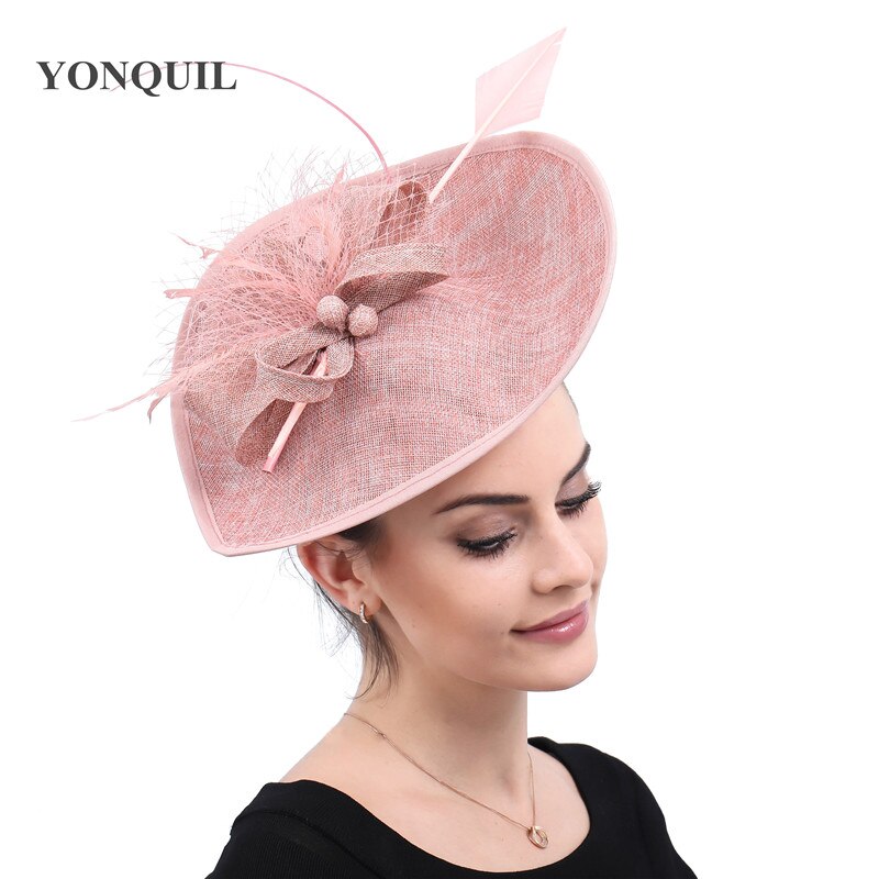 Linen Flowers Wedding Derby Hats Veils And Fascinators Bridal Hats With Face Veil Women&#39;s Formal Party Dinner Hair Accessories: peach