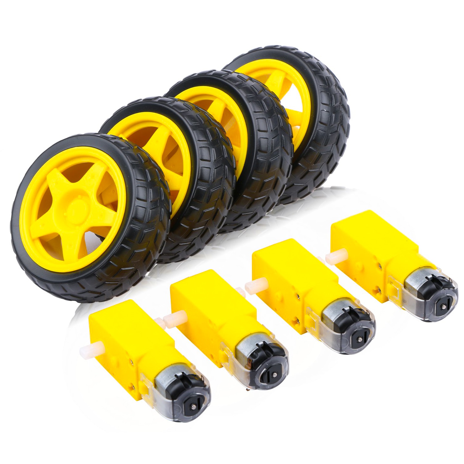 4PCS DC Electric Motor + Plastic TT Motor Tire Wheel 3-6V Dual Shaft Gear Motor TT Magnetic Gearbox Engine For Arduino Smart Car