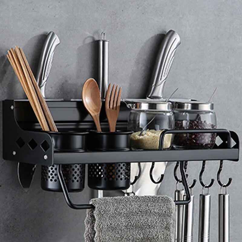 Portaherramientas de aluminio negro, 40cm, con gancho, utilizado para accesorios de cocina, estante, suministros de cocina: 40CM-Double Cup