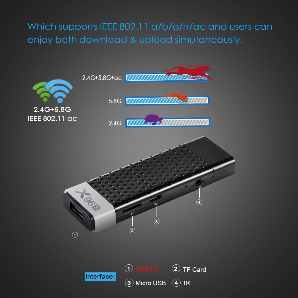 Ilebygo-minitv Stick X96S 4K, con Android 8,1, 4GB, 32GB, S905Y2, Quad Core, wi-fi Dual 2,4 GHz/5GHz, Bluetooth 4,2, 1080P, H.265, Dongle de TV inteligente