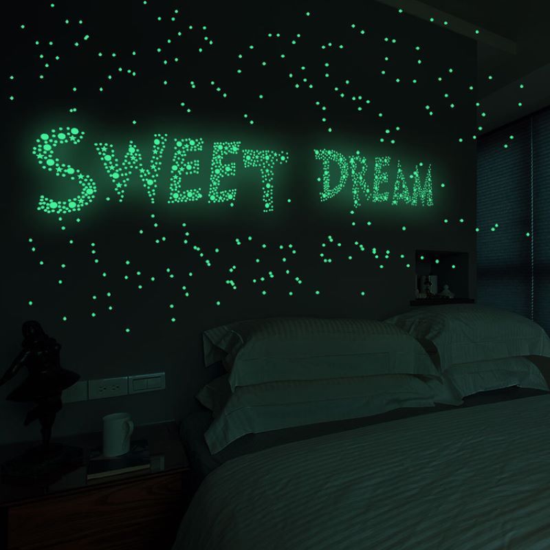 3D Luminous Bubble Star Wall Sticker Student Children's Bedroom Wall Decoration Removable Fluorescent Effect PVC Wallpaper