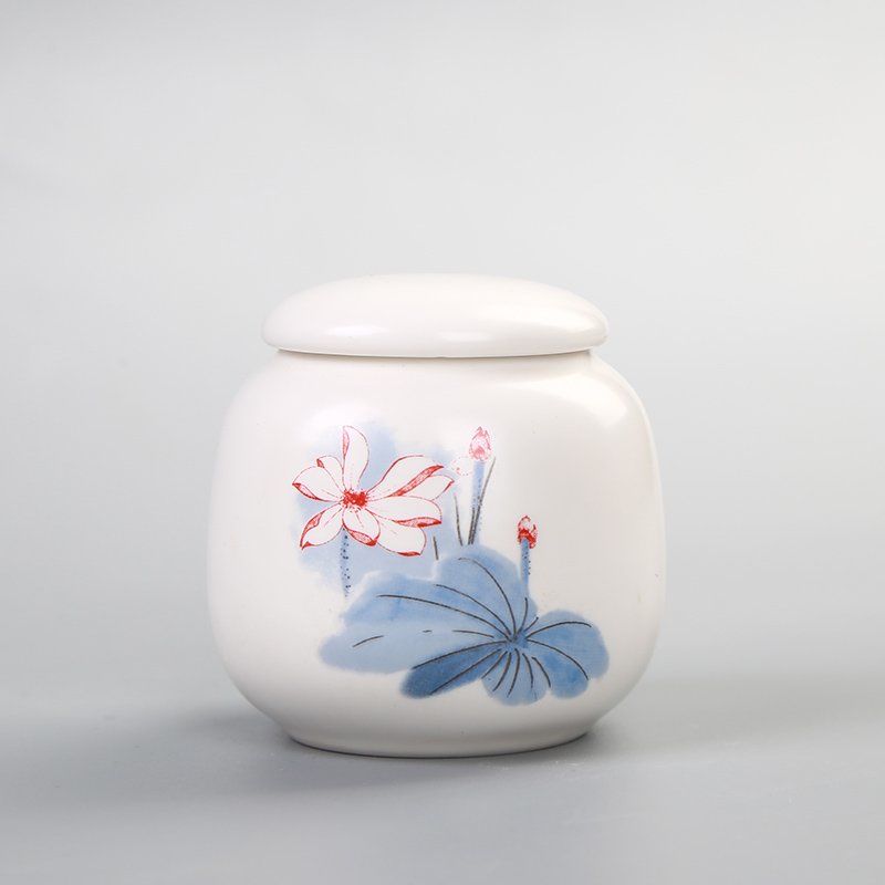 Porcelain Tea Storage Container Dried Fruit Storage Tank Chinese Ceramic Tea Box Lid Kitchen Teaware Mini Printed Food Container: B
