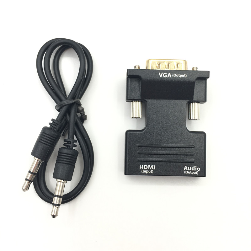 1080P HDMI naar VGA Adapter Man-vrouw Digitaal Naar Analoog Audio Video Converter Kabel voor PC Laptop TV box Projector: Black