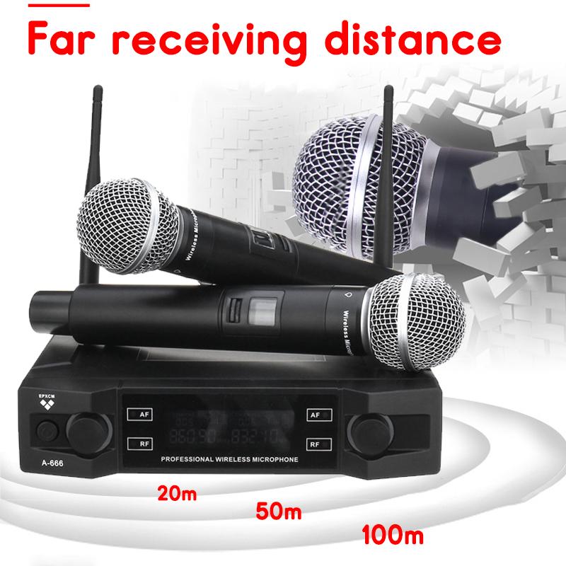 UHF Wireless Microphone System 2 Channel 2 Cordless Handheld Mic Kraoke Speech Party Supplies Cardioid Microphone Black White