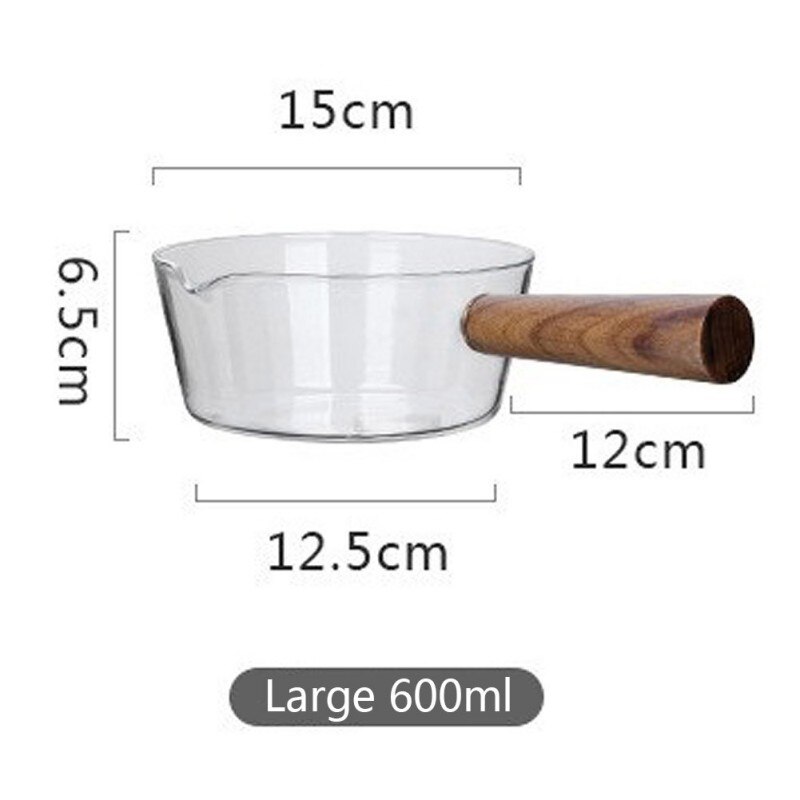 600Ml Glas Saus Melk Pot Met Houten Handvat Inductie Cooke Ontbijt Melk Salade Noedels Soep Steelpan Gasfornuis Kookgerei: B