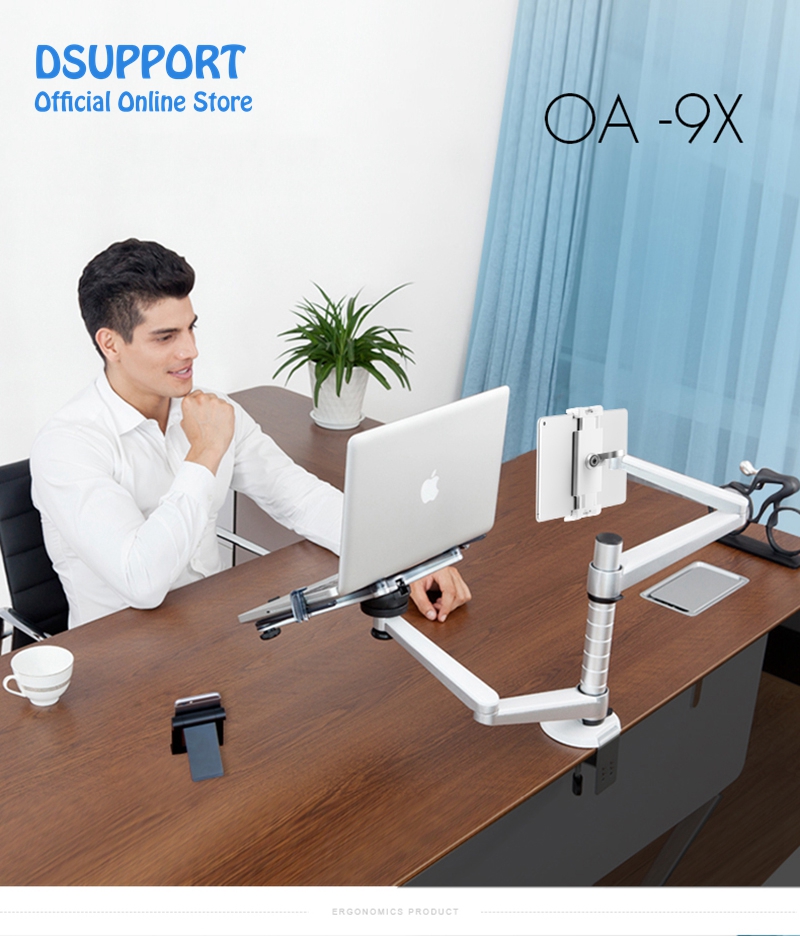 OA-9X Lazy Tablet Laptop Stand Adjustable Height Rotatable Holder for Notebook within 10-16 inch and Tablet PC 4.7-12.9 inch