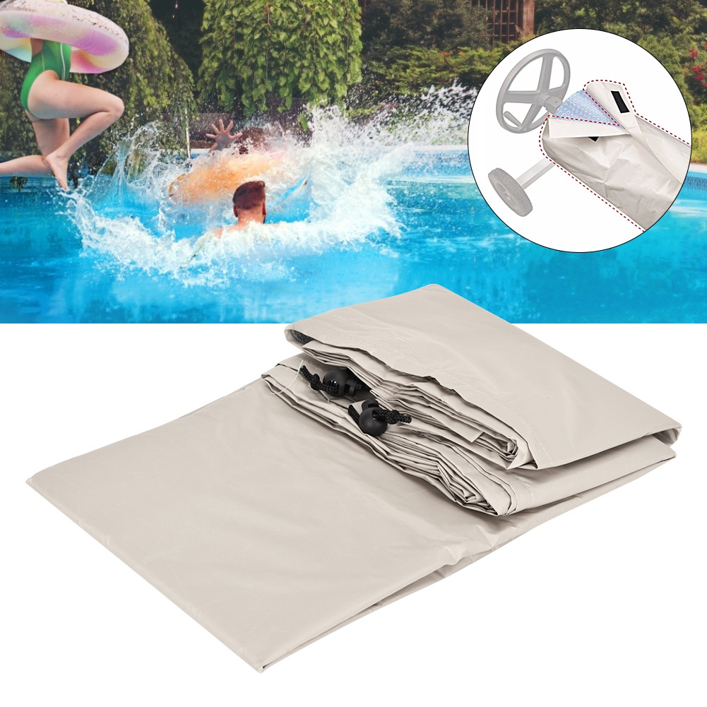 Pool roll cover beige udendørs swimmingpool roll cover vandtæt beskytter til udendørs heavy duty have