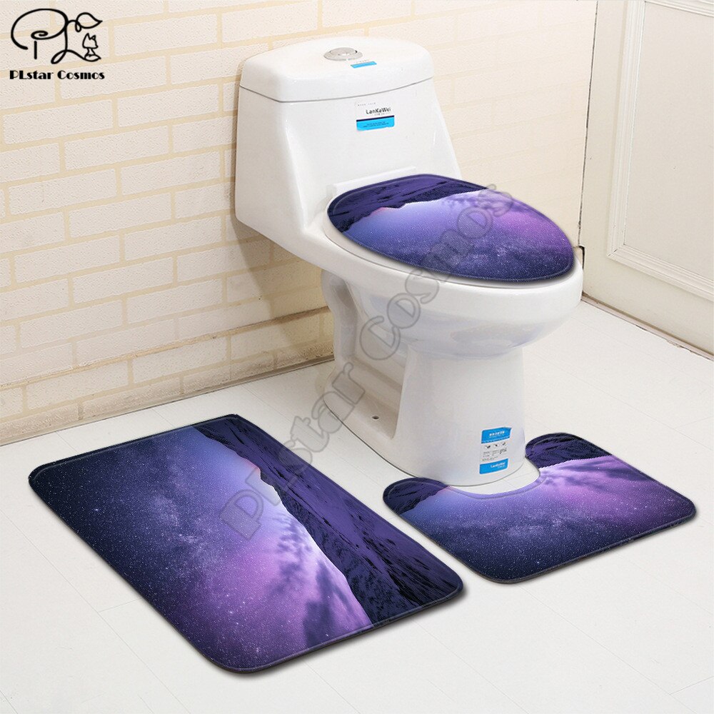 Galaxy Patroon Grappige 3D Gedrukt Badkamer Voetstuk Tapijt Deksel Wc Cover Badmat Set Stijl-3: 2